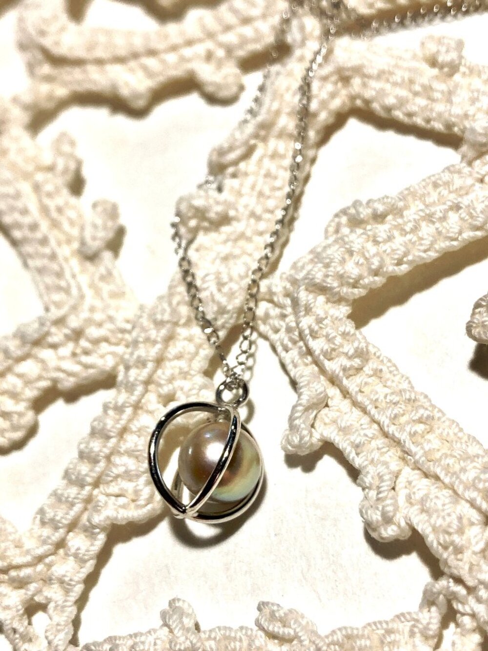 South Sea Pearl in Sterling Cage Necklace